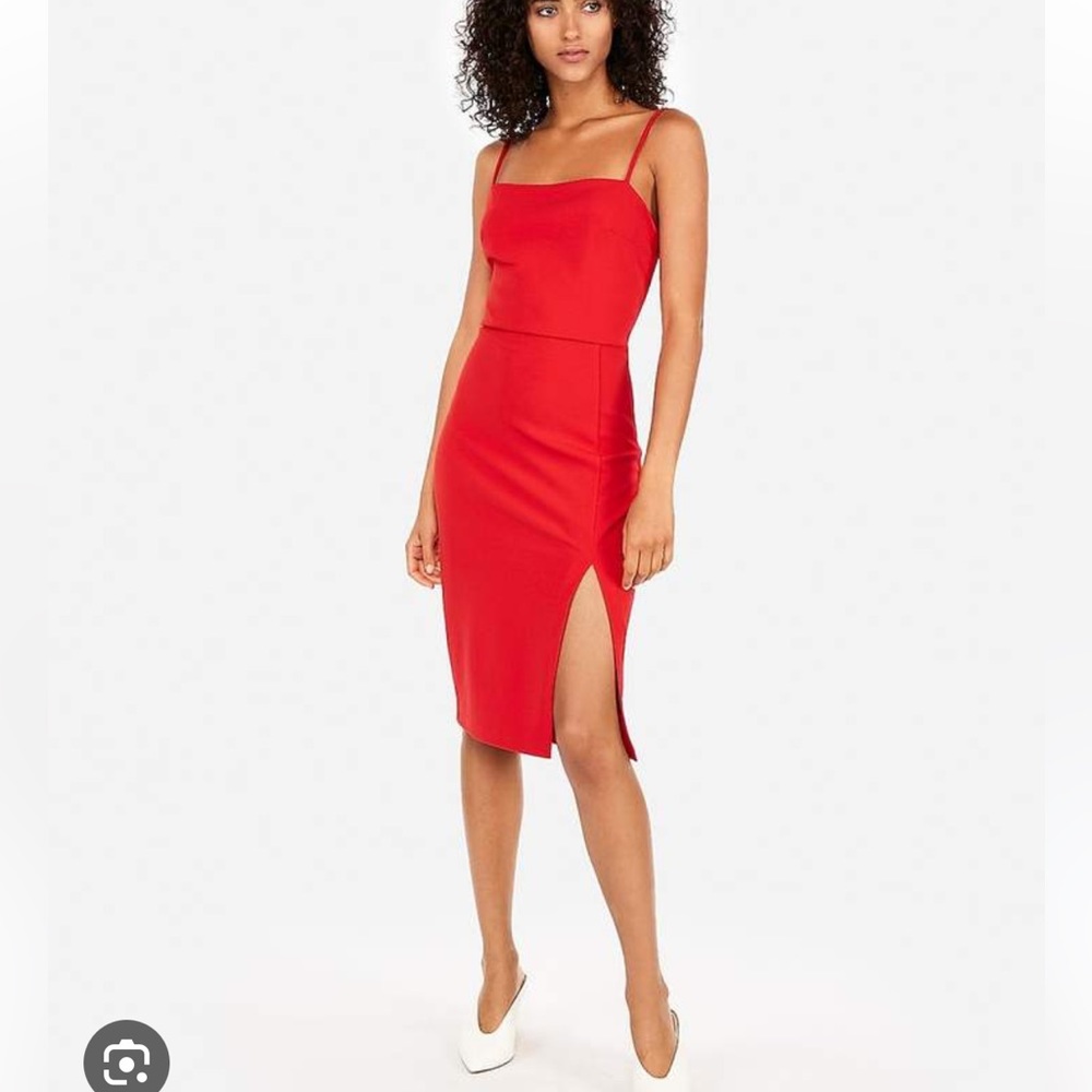 Express slit front sheath dress red